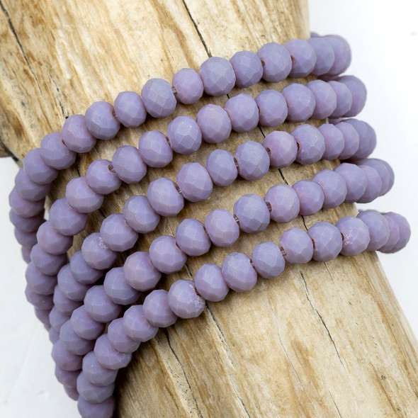 Crystal 4x6mm Opaque Matte Wisteria Purple Rondelle Beads - 15 inch strand