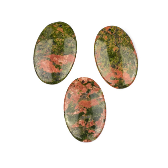 Unakite 25x40mm Top Front to Back Drilled Oval Pendant - 1 per bag