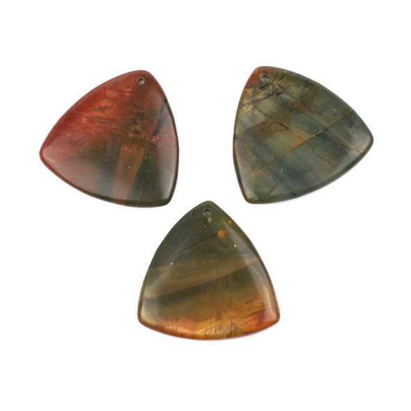 Red Cherry Creek Jasper 35mm Top Front to Back Drilled Puff Triangle Pendant - 1 per bag