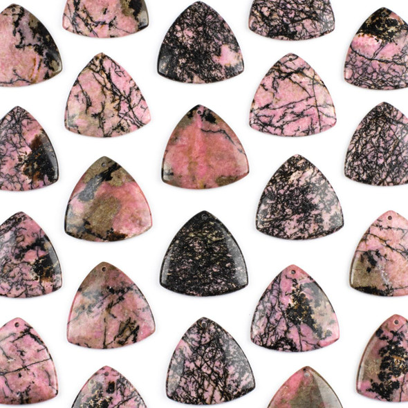 Cherry Tree Beads Rhodonite 35mm Top Front to Back Drilled Puff Triangle Pendant - 1 per bag 