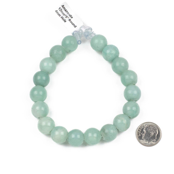 Large Hole Blue Amazonite 12mm Round Beads with 4mm Drilled Hole - approx. 8 inch strand