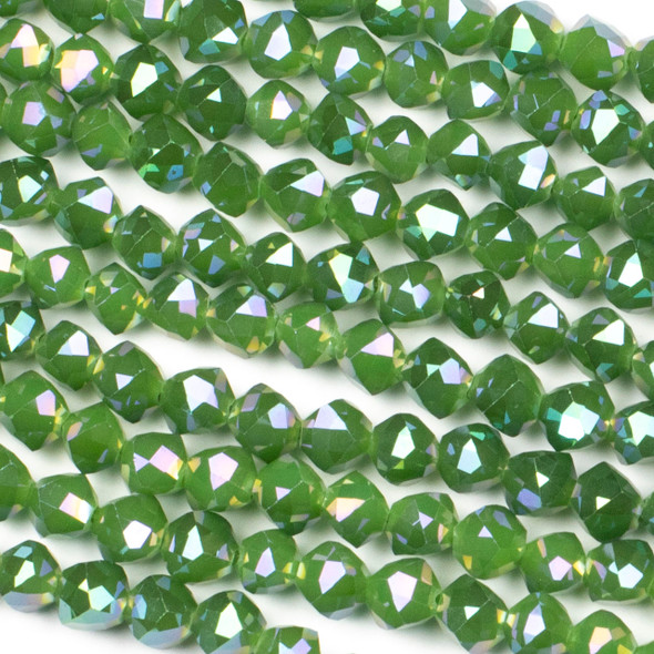 Crystal 8mm Faceted Star Cut Beads - Opaque Basil Green with an AB finish, 16 inch strand