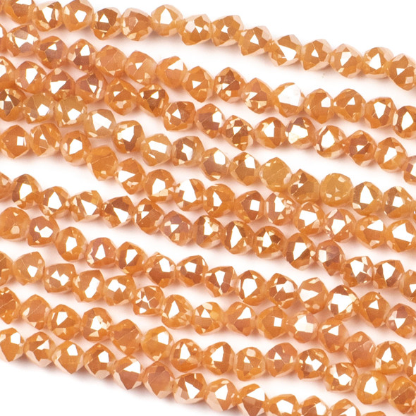 Crystal 6mm Faceted Star Cut Beads - Opaque Apricot with a Golden AB finish, 16 inch strand