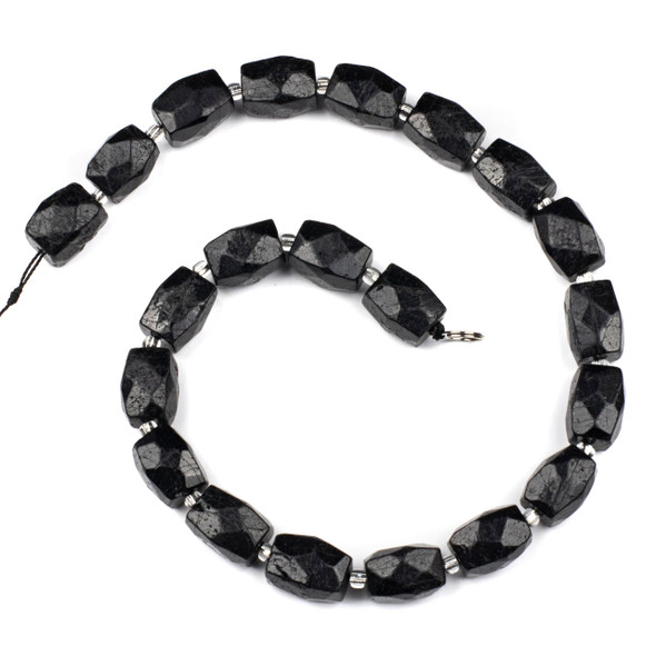 Black Tourmaline 12x16mm Faceted Nugget Beads - 16 inch strand