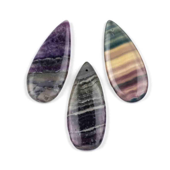 Fluorite 20x45mm Top Front to Back Drilled Teardrop Pendant - 1 per bag