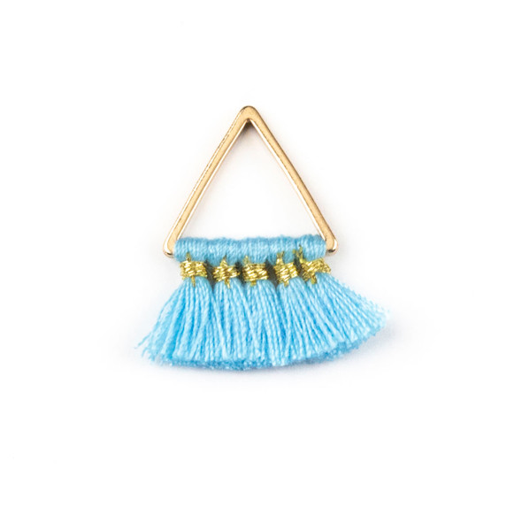 Gold Plated Brass 15mm Triangle Components with Blue 10mm Nylon Tassels - 2 per bag, tascomCX-004