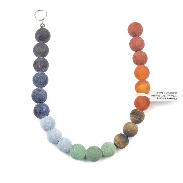 Matte Large Hole Chakra 12mm Round Beads with 2.5mm Drilled Hole - approx. 9.5 inch strand