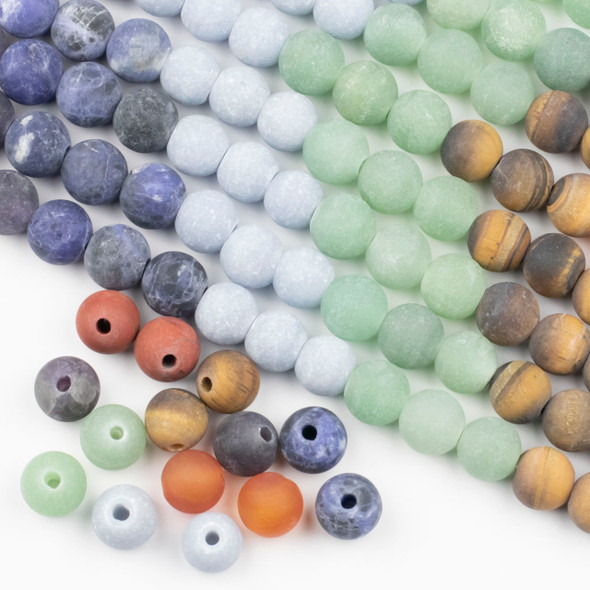 Matte Large Hole Chakra 12mm Round Beads with 2.5mm Drilled Hole - approx. 9.5 inch strand