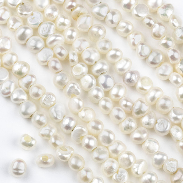 Large Hole Fresh Water Pearl 7-8mm White Nugget Beads with 2-2.5mm Drilled Hole - approx. 8 inch strand