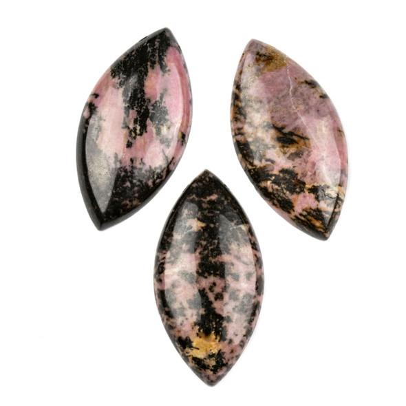 Rhodonite 25x50mm Top Side Drilled Marquis Pendant with a Flat Back - 1 per bag