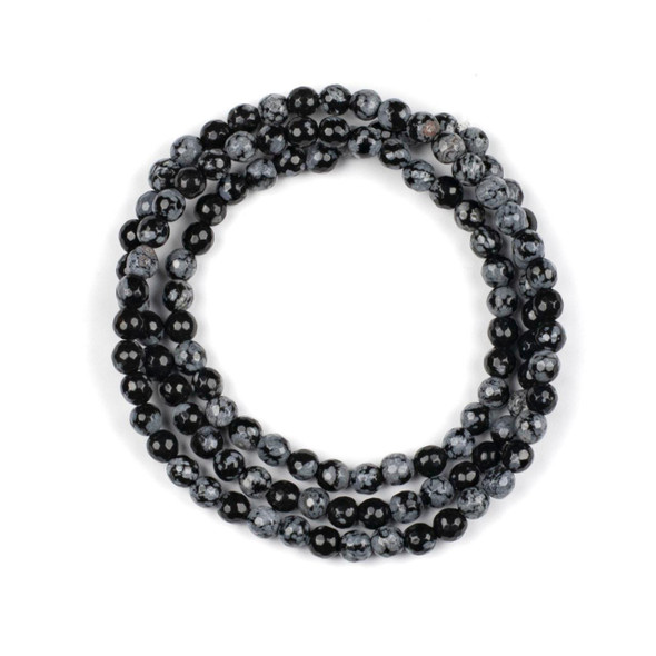Cherry Tree Beads Snowflake Obsidian 6mm Mala Faceted Round Beads - 115 beads per strand 