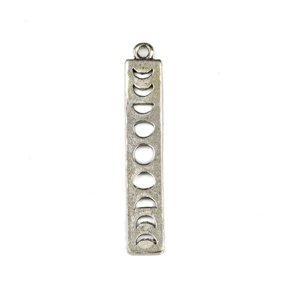 Silver Plated Pewter 7x40mm Moon Phases Rectangle Drop Components - 6 per bag