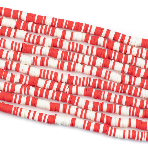 Cherry Tree Beads Polymer Clay 1x6mm Heishi Beads - Candy Cane Mix #39, 15 inch strand