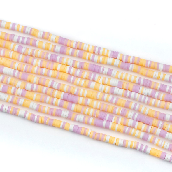 Polymer Clay 1x4mm Heishi Beads - Lilac & Yellow Mix #47, 15 inch strand