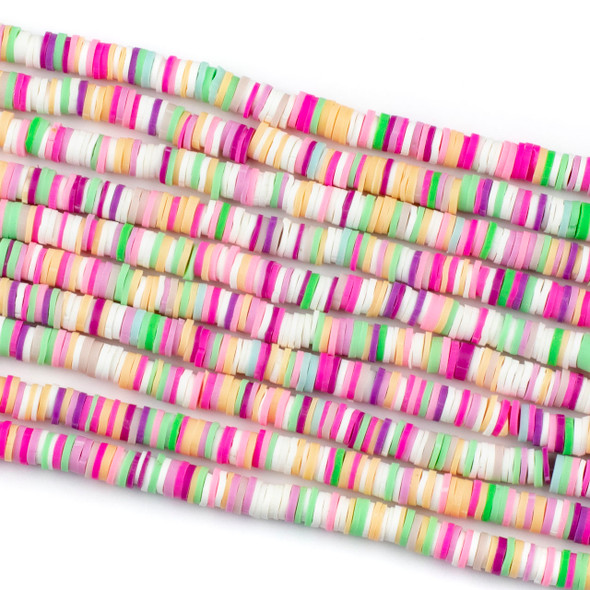 Polymer Clay 1x6mm Heishi Beads - Pink Flamingo Mix #50, 15 inch strand
