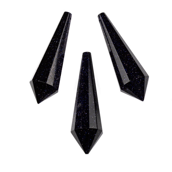 Blue Goldstone 16x55mm Top Drilled Tapered Hexagon Pointed Pendant - 1 per bag