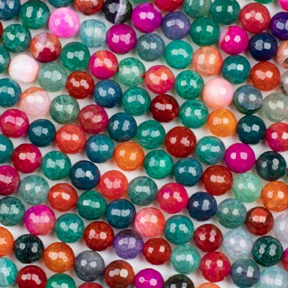 Cracked Agate 8mm Faceted Round Beads in a Festive Holiday Mix - 15.5 inch strand