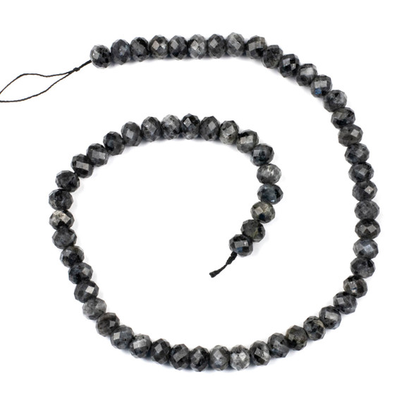 Black Labradorite/Larvikite 6x8mm Faceted Rondelle Beads - 15 inch strand