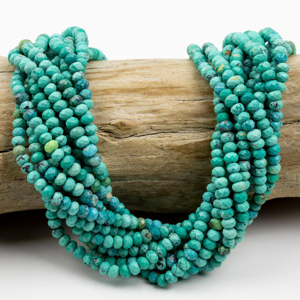 Cherry Tree Beads Natural Turquoise 3x4mm Faceted Rondelle Beads - 15 inch strand 