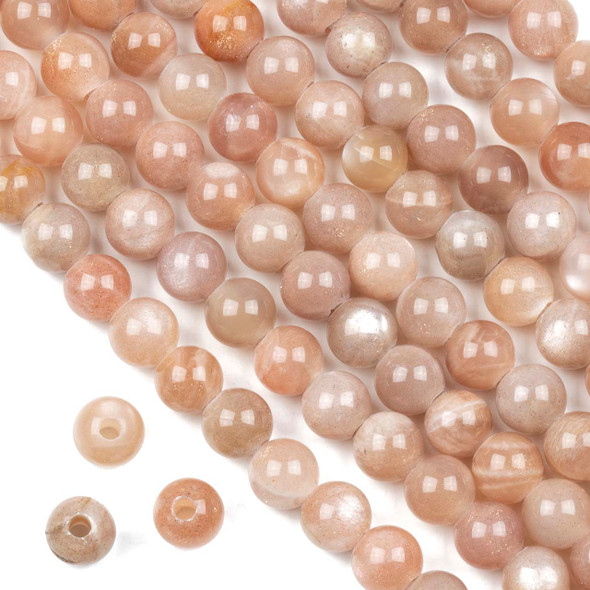 Large Hole Peach Moonstone 8mm Round Beads with a 2.5mm Drilled Hole - approx. 8 inch strand