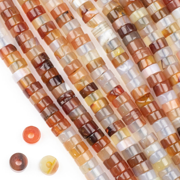 Large Hole Carnelian 4x8mm Heishi Beads with a 2.5mm Drilled Hole - approx. 8 inch strand