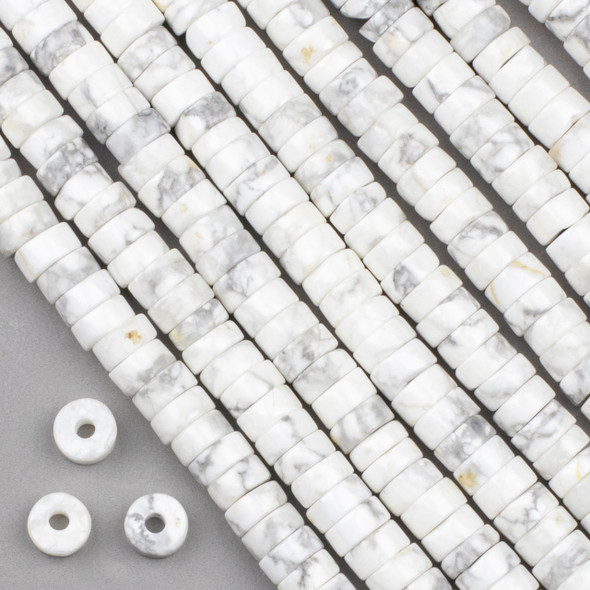 Large Hole Howlite 4x8mm Heishi Beads with a 2.5mm Drilled Hole - approx. 8 inch strand