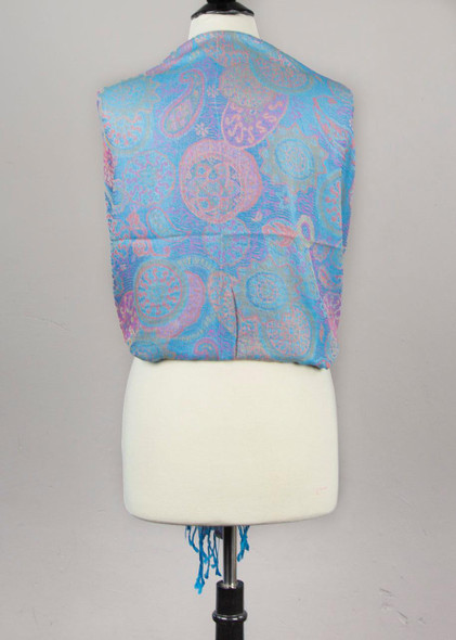 Cherry Tree Beads Pashmina Scarf with Bright Blue Floral Circle Pattern - #57 