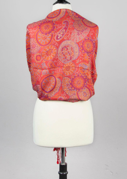 Cherry Tree Beads Pashmina Scarf with Red Floral Circle Pattern - #58 