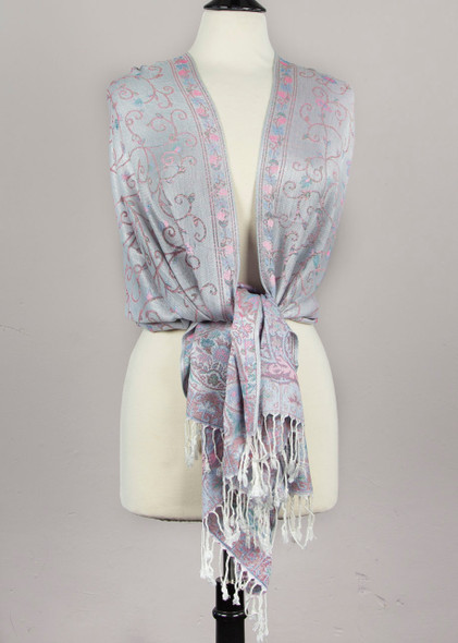 Pashmina Scarf with Silver & Pink Twisted Vine Pattern - #61