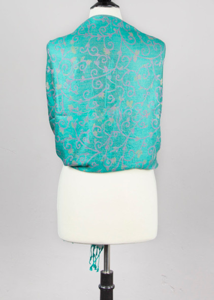 Pashmina Scarf with Green Turquoise Twisted Vine Pattern - #66