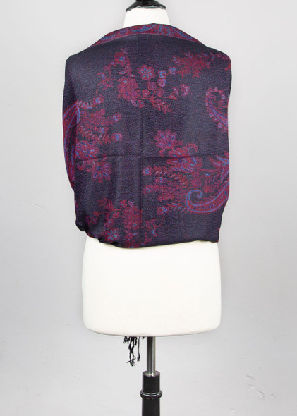 Pashmina Scarf with Black, Burgundy, & Blue Floral Paisley Pattern - #72