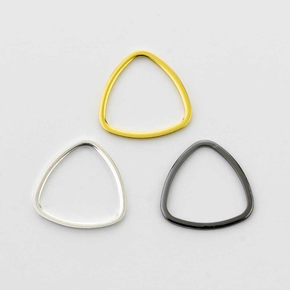 Craft your favorite beads and charms with our Plated Brass 19mm Rounded Triangle Link. The softly curved triangle shape offers a fresh alternative to traditional round and oval connectors, creating visual interest while maintaining a balanced, easy-to-style look. Made from plated brass, these links pair beautifully with gemstones, crystals, pearls, and other jewelry-making components.