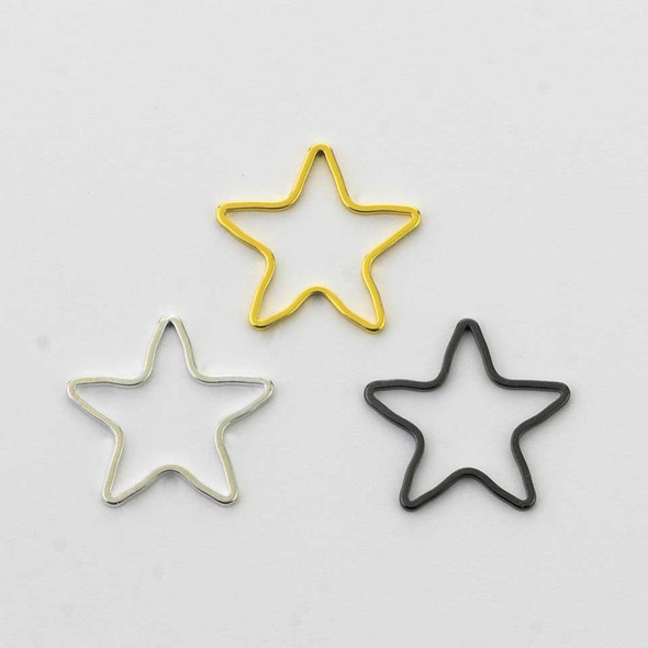 Add a playful celestial look to your jewelry designs with these 16x17mm Plated Brass Star Links. Featuring a clean open star shape, these links offer a light and airy look while adding a decorative element to handmade pieces. Their smooth finish and balanced proportions make them easy to pair with a variety of materials and design styles.