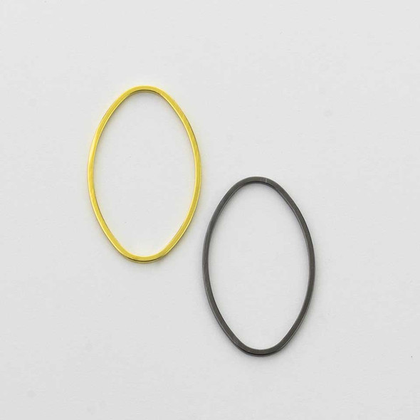 Create jewelry designs with timeless appeal using these 16x26mm Plated Brass Oval Links. Their elongated oval shape adds graceful movement and visual balance, making them a versatile choice for both simple and detailed projects. The smooth finish and open design give them a light, refined look that pairs easily with a wide range of materials and styles.