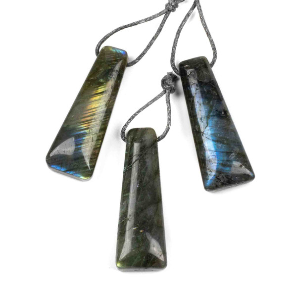 Blue Labradorite 16x45mm Top Drilled Tapered Rectangle Pendant with a Flat Back - 1 per bag