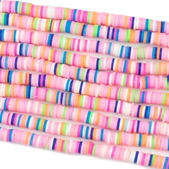 Polymer Clay 1x6mm Heishi Beads - Bubblegum Mix #85, 15 inch strand