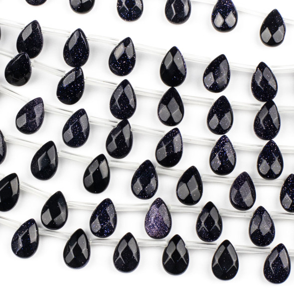 Blue Goldstone 8x12mm Top Side Drilled Faceted Teardrop Beads - 15 inch strand