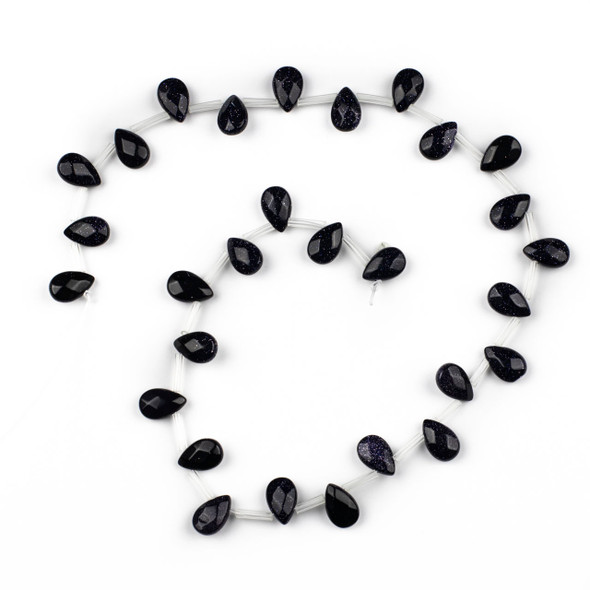 Blue Goldstone 8x12mm Top Side Drilled Faceted Teardrop Beads - 15 inch strand