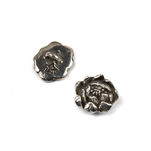 Green Girl Studios Pewter 15x16mm Small Rose Button - 1 per bag