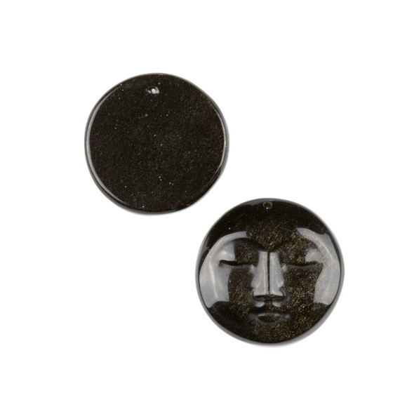 Golden Sheen Obsidian 25mm Moon Face Pendant with a Flat Back - 1 per bag