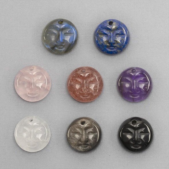 Cherry Tree Beads Natural Gemstone 14mm Moon Face Pendant with a Flat Back - 1 per bag 