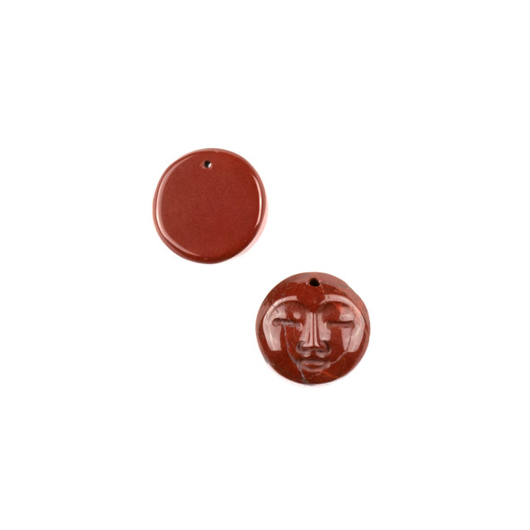 Red Jasper 14mm Moon Face Pendant with a Flat Back - 1 per bag