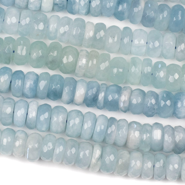 Aquamarine Grade "A" 4-6x12mm Faceted Irregular Rondelle Beads - 15 inch strand