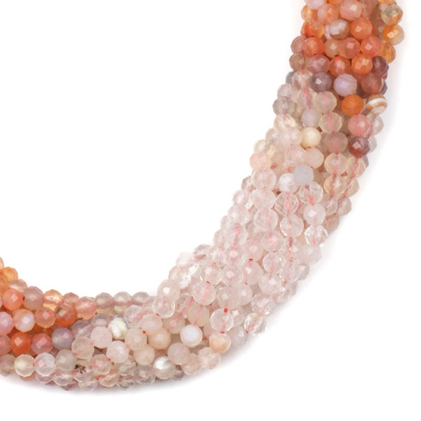 Red Inclusion Crystal Quartz & Clear Quartz 4mm Faceted Round Beads - 15 inch mixed gemstone strand