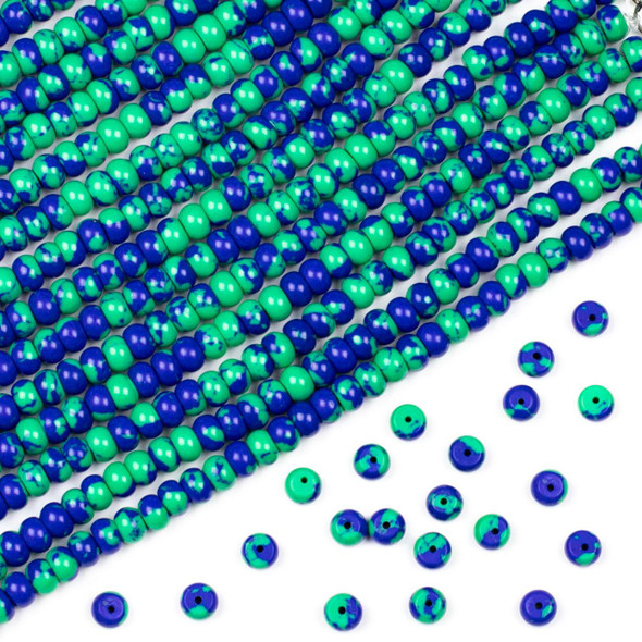 Cherry Tree Beads synthetic azurite 4x6mm rondelle beads in blue and green tones, approx. 8 inch strand, Set A.
