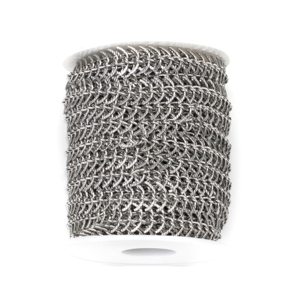 Natural Silver Stainless Steel 6x11.5mm Fishbone Chain with Pattern - 10 meter spool