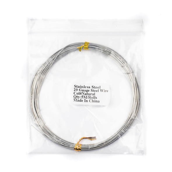 Natural Silver Stainless Steel Wire - 20 gauge, 5 meter coil