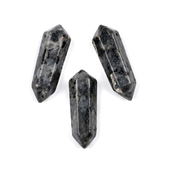 Black Labradorite/Larvikite 14x42-46mm Top Drilled Hexagonal Point Pendant - 1 per bag