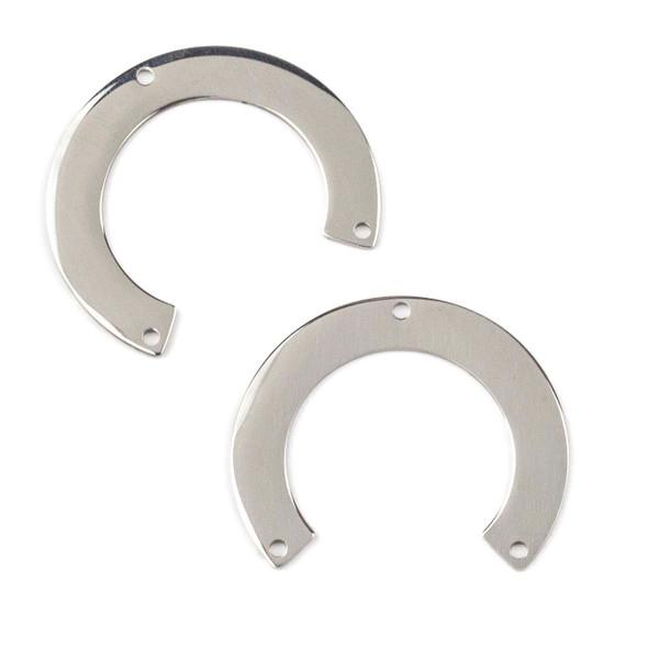 Natural Silver Stainless Steel 29.5x35mm Horseshoe Shaped Component with 3 Holes - 2 per bag