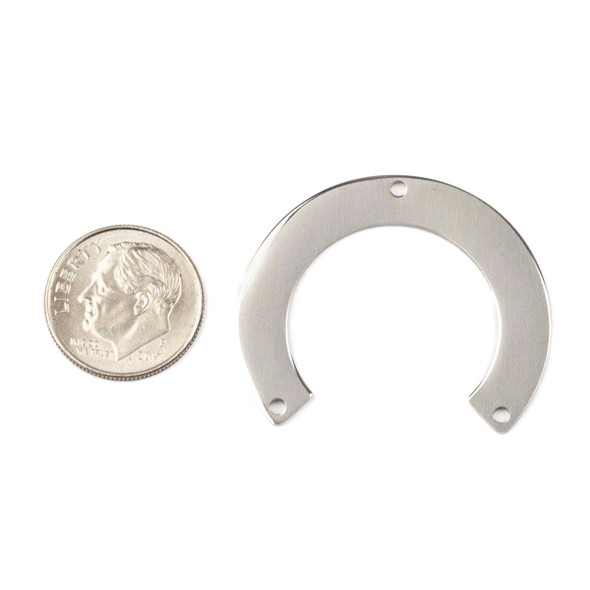 Natural Silver Stainless Steel 29.5x35mm Horseshoe Shaped Component with 3 Holes - 2 per bag